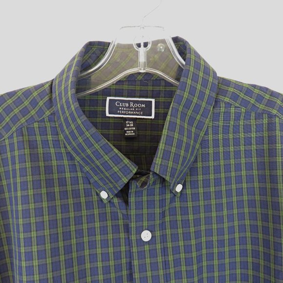 Macys Club Room Navy Blue and Green Plaid Mens Button Down Shirt.......225 - Picture 4 of 8